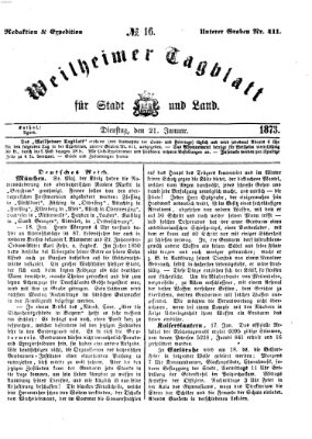 Weilheimer Tagblatt für Stadt und Land Dienstag 21. Januar 1873