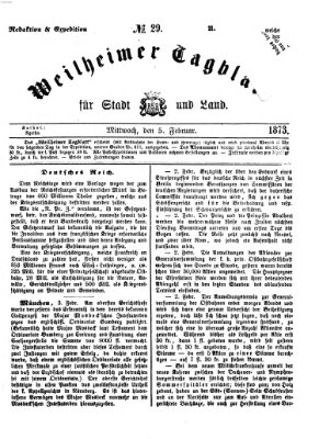 Weilheimer Tagblatt für Stadt und Land Mittwoch 5. Februar 1873