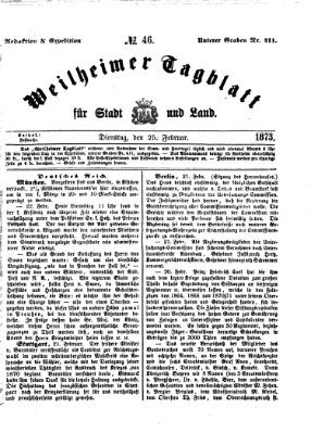 Weilheimer Tagblatt für Stadt und Land Dienstag 25. Februar 1873