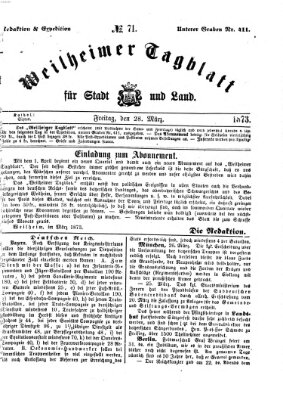 Weilheimer Tagblatt für Stadt und Land Freitag 28. März 1873