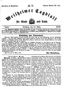 Weilheimer Tagblatt für Stadt und Land Samstag 29. März 1873