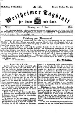 Weilheimer Tagblatt für Stadt und Land Dienstag 17. Juni 1873