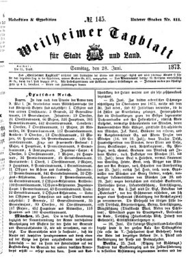 Weilheimer Tagblatt für Stadt und Land Samstag 28. Juni 1873