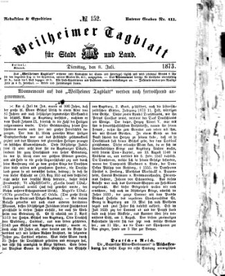 Weilheimer Tagblatt für Stadt und Land Dienstag 8. Juli 1873