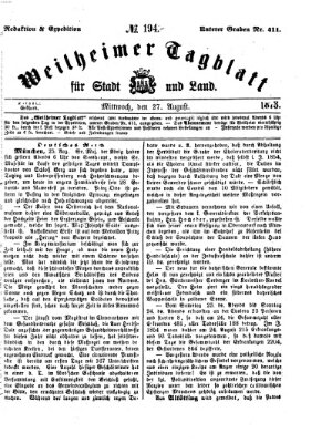 Weilheimer Tagblatt für Stadt und Land Mittwoch 27. August 1873