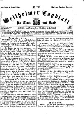 Weilheimer Tagblatt für Stadt und Land Montag 1. September 1873