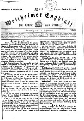 Weilheimer Tagblatt für Stadt und Land Dienstag 16. September 1873