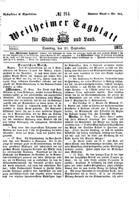 Weilheimer Tagblatt für Stadt und Land Samstag 20. September 1873