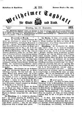 Weilheimer Tagblatt für Stadt und Land Dienstag 23. September 1873