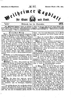 Weilheimer Tagblatt für Stadt und Land Mittwoch 24. September 1873