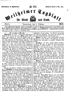 Weilheimer Tagblatt für Stadt und Land Donnerstag 2. Oktober 1873