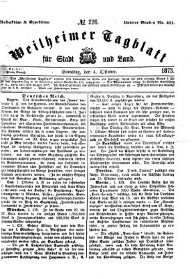 Weilheimer Tagblatt für Stadt und Land Samstag 4. Oktober 1873