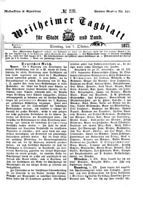 Weilheimer Tagblatt für Stadt und Land Dienstag 7. Oktober 1873