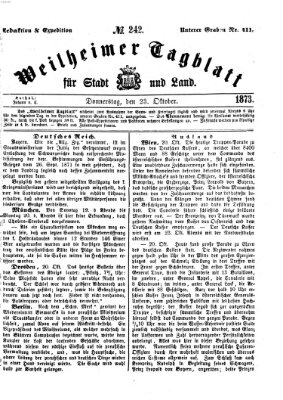 Weilheimer Tagblatt für Stadt und Land Donnerstag 23. Oktober 1873