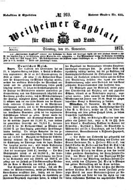 Weilheimer Tagblatt für Stadt und Land Dienstag 25. November 1873