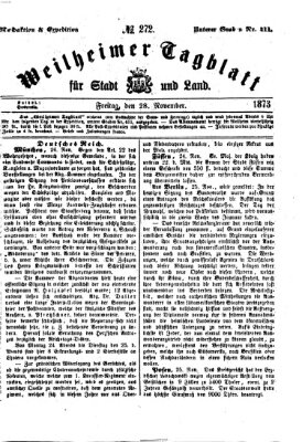 Weilheimer Tagblatt für Stadt und Land Freitag 28. November 1873