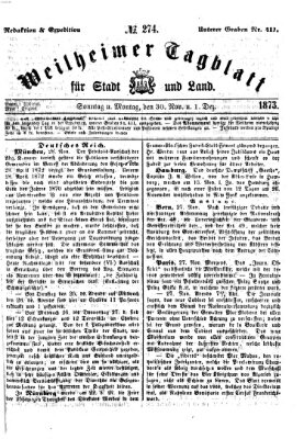 Weilheimer Tagblatt für Stadt und Land Sonntag 30. November 1873