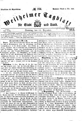 Weilheimer Tagblatt für Stadt und Land Samstag 13. Dezember 1873