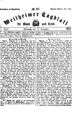 Weilheimer Tagblatt für Stadt und Land Mittwoch 17. Dezember 1873