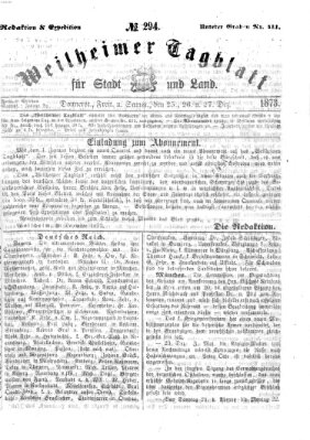 Weilheimer Tagblatt für Stadt und Land Samstag 27. Dezember 1873