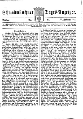 Schwabmünchner Tages-Anzeiger Dienstag 25. Februar 1873