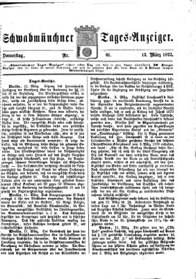 Schwabmünchner Tages-Anzeiger Donnerstag 13. März 1873