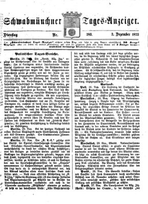 Schwabmünchner Tages-Anzeiger Dienstag 2. Dezember 1873