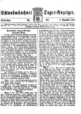 Schwabmünchner Tages-Anzeiger Donnerstag 4. Dezember 1873