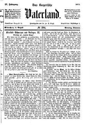 Das bayerische Vaterland Sonntag 11. August 1872