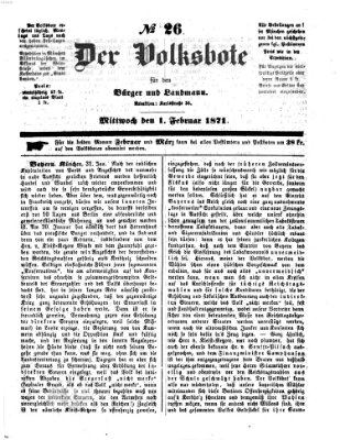 Der Volksbote für den Bürger und Landmann Mittwoch 1. Februar 1871