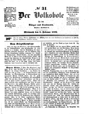 Der Volksbote für den Bürger und Landmann Mittwoch 8. Februar 1871