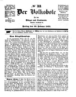 Der Volksbote für den Bürger und Landmann Freitag 10. Februar 1871