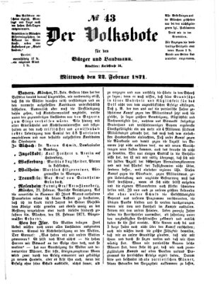 Der Volksbote für den Bürger und Landmann Mittwoch 22. Februar 1871