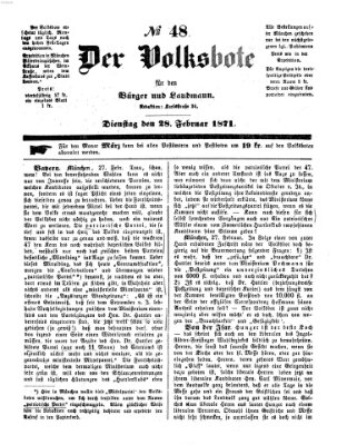 Der Volksbote für den Bürger und Landmann Dienstag 28. Februar 1871