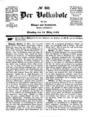 Der Volksbote für den Bürger und Landmann Dienstag 14. März 1871