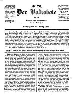 Der Volksbote für den Bürger und Landmann Samstag 25. März 1871