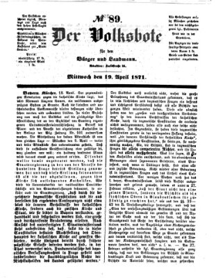 Der Volksbote für den Bürger und Landmann Mittwoch 19. April 1871