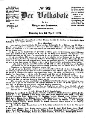 Der Volksbote für den Bürger und Landmann Sonntag 23. April 1871