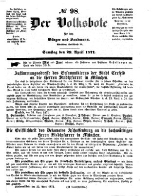 Der Volksbote für den Bürger und Landmann Samstag 29. April 1871