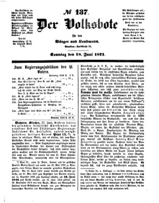 Der Volksbote für den Bürger und Landmann Sonntag 18. Juni 1871