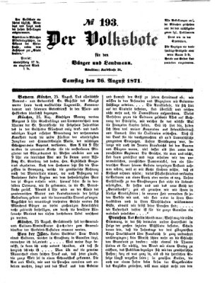 Der Volksbote für den Bürger und Landmann Samstag 26. August 1871