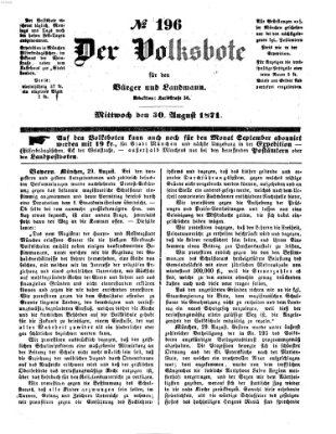 Der Volksbote für den Bürger und Landmann Mittwoch 30. August 1871