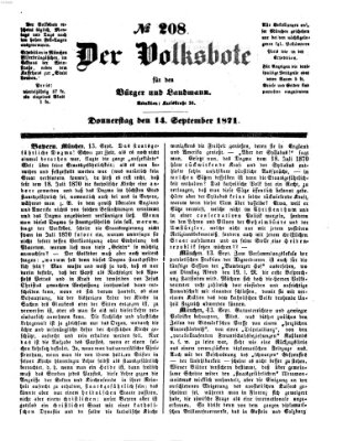 Der Volksbote für den Bürger und Landmann Donnerstag 14. September 1871