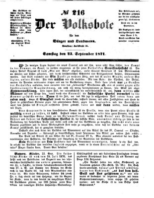 Der Volksbote für den Bürger und Landmann Samstag 23. September 1871