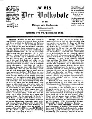 Der Volksbote für den Bürger und Landmann Dienstag 26. September 1871