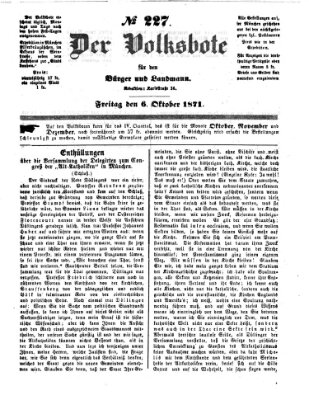 Der Volksbote für den Bürger und Landmann Freitag 6. Oktober 1871