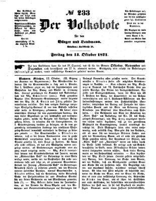 Der Volksbote für den Bürger und Landmann Freitag 13. Oktober 1871