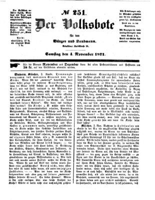 Der Volksbote für den Bürger und Landmann Samstag 4. November 1871