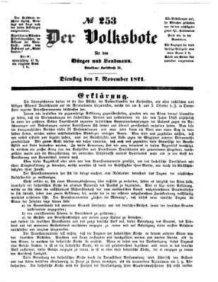 Der Volksbote für den Bürger und Landmann Dienstag 7. November 1871