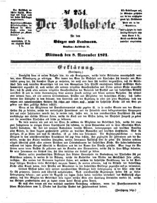 Der Volksbote für den Bürger und Landmann Mittwoch 8. November 1871